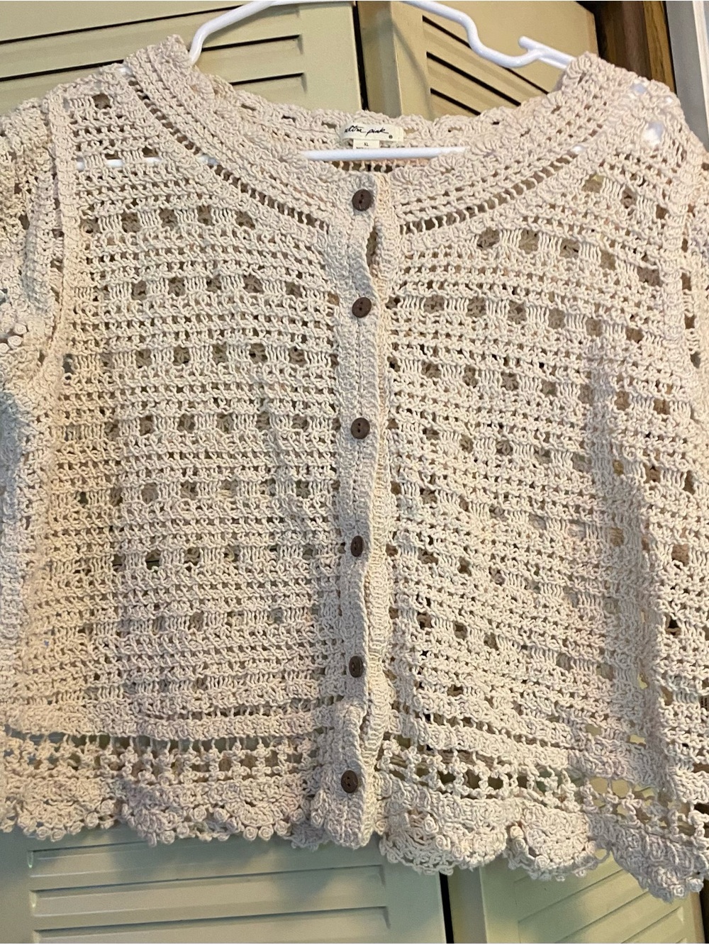 Ultra Pink Crochet Button-Front Cardigan - Cream